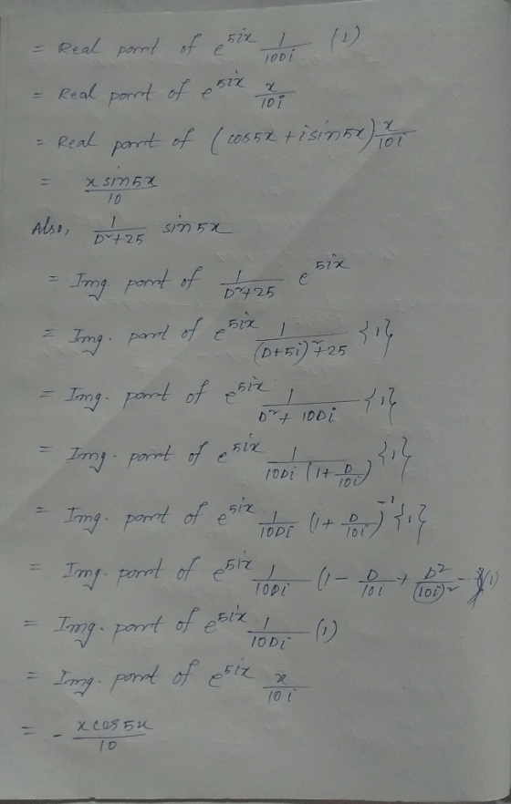 1001 - Real pornt of six I (1) - Real pornt of & six = Real part of (cos5x tisinx) xSin 52 Also, t2 sinux - Img point of 25 e