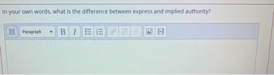 in your own words, what is the difference between express and implied authority? Paragraph BI E P2