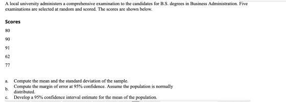 A local university administers a comprehensive examination to the candidates for B.S. degrees in Business Administration. Fiv