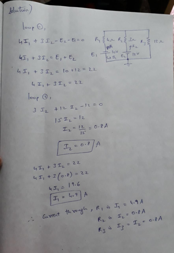slutorn) E I 41 +312- to +12=22 Is 411 +3(0,8) = 22 4工こ 19.6 4.91A Cament through, R