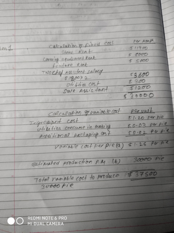 per month 11900 $ tood † 5000 calculation & rided cost Store Rent 18 Cooke ng equipment Rent talare Rent Two chef Assistant s