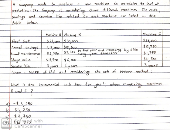 A company needs to purchase a new machine to maintain its level of production: The Company_is_.considering three different ma