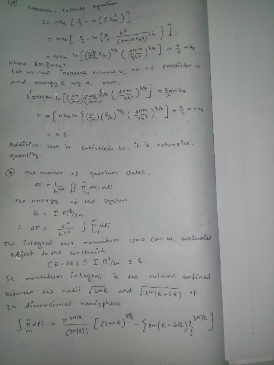 a Sacure Tetrode 2ualion ) 1: h 3 - Nk (2m mkgT) s/2 3/s 4Im NKs where Let ws ou parhicler N inersane vo lume v, ne of and en