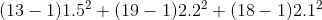 (13-1)1.5^{2}+(19-1)2.2^{2}+(18-1)2.1^{2}
