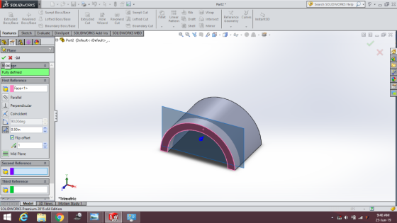 Search SOLIDWORKS Help X DS SOLIDWORKS Part2 Swept Boss/Base Swept Cut Rib Fillet Linear ta Pattern Dra ed Wrap 2 Reference C