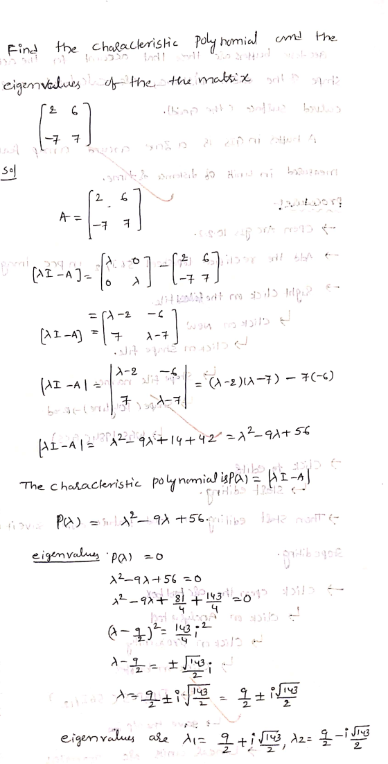 und the Find the chalacteristic Polynomial eigenvalues of the the matrix all . 6 .? - sol 2 6 A= 7 ::$ Y pun 29. (AI -A)- To
