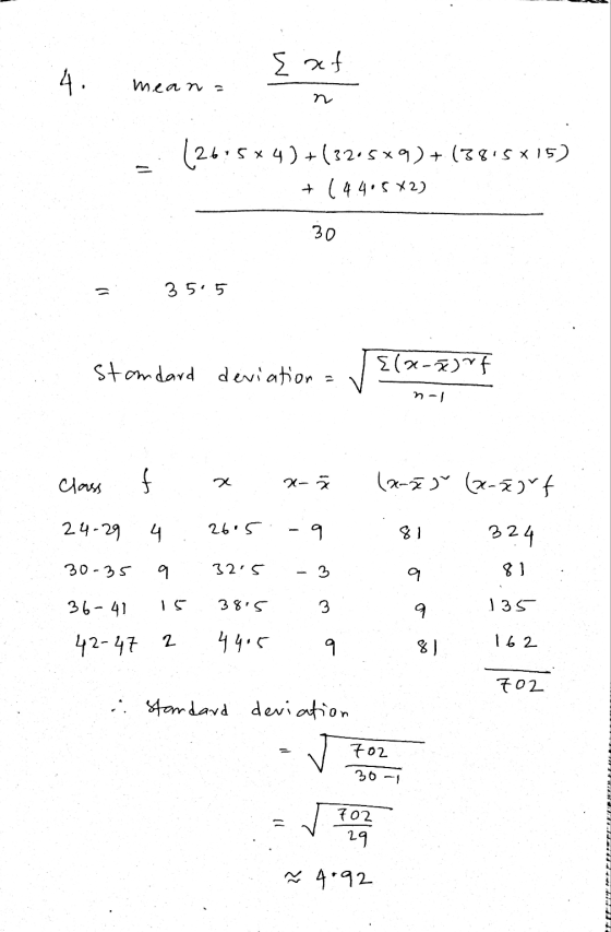 Ezt 4. meana (26:5*4)+(2205*9)+ (3815X15) + [ 4.405x2) 30 35.5 standard deviation {(x-xorf n-1 Class f 2 x x (ană g (x-sort 2