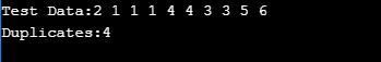 Test Data:2 1 1 1 4 4 3 3 5 6 Duplicates:4