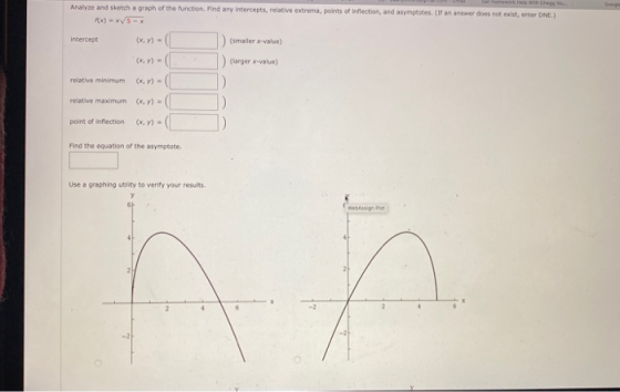 Analyze and sketch a graph of the function. Find any intercepts, relative extrema, points of infection, and asymptotes. (If a