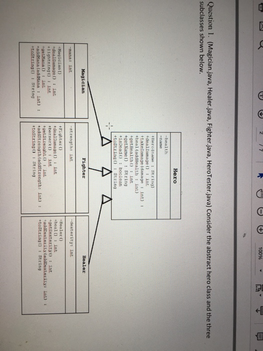 Question 1. (Magician.java, Healer.java, Fighter.java, HeroTester.java) Consider the abstract hero class and the three subcla
