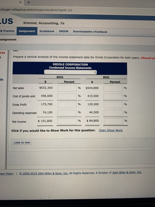 x + edugen.wileyplus.com/edugen/student/mainfr.uni LUS Kimmel, Accounting, 7e & Practice Assignment Gradebook ORION Downloada