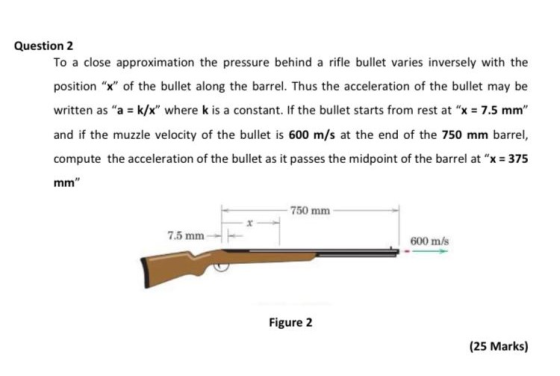Question 2 To a close approximation the pressure behind a rifle bullet varies inversely with the position x of the bullet a