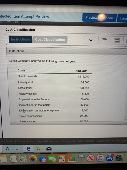 elected Item Attempt Preview Previewindow Larg Cost Classification Instructions Cost Classification Instructions Loring Compa