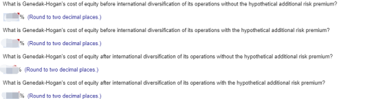 What is Genedak-Hogans cost of equity before international diversification of its operations without the hypothetical additi