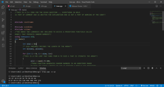 A File View Go Debug Terminal Help Edit Selection tree.cpp - dbms - Visual Studio Code C- ch.cpp G- chh.cpp C- tree.cpp E al.