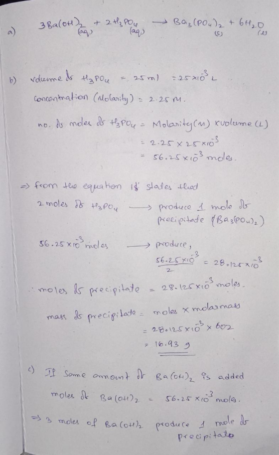 3 Balot & 2 H₂ Pou Ba, (Poud + 64₂0 (5) 6) sdume to Hypocu - 25m) = 25x103 concentration (Molarity) - 2.25 m. no. do ndes de