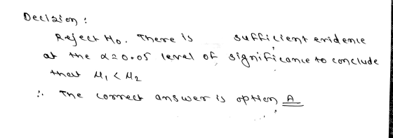 Decision : Reject Ho. There is sufficient enidenie 220005 level of significance the ile to conclude the Mie Ma The Connect an