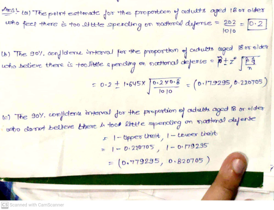 Ans! 2011 The point estimate for the proposteon of adults aged 18 or older leto feel there is too ed the spending on mattonic