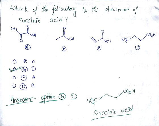 Succinic ac aCl OH 0 O o 6 CO nScoer- option (b) D Succinic ac