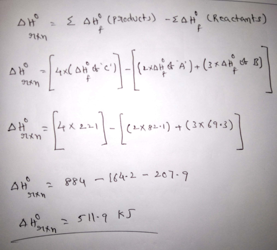DH E AH(products) -EAH, Creactants) 91}т on are on a ) fenomijet )(ora, con akiwa - Comuo) a car chav] Nxn AH = 884 - 164-2-2