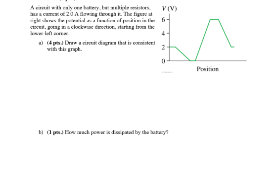 V(V) A circuit with only one battery, but multiple resistors, has a current of 2.0 A flowing through it. The figure at right