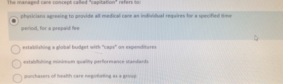 The managed care concept called capitation refers to: physicians agreeing to provide all medical care an individual requires