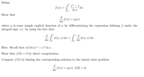 Define Show that s(a) = 1 me dr. nara) = g(a) where g is some simple explicit function of a by differentiating the expression