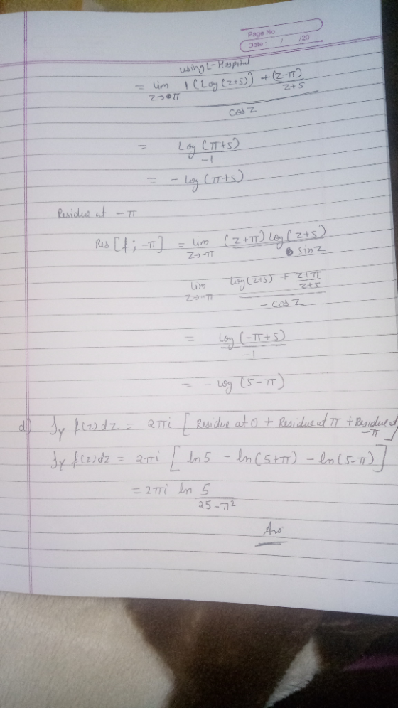 Page No. 20 Data using L-Haspih ICLOY ztS)+(z-T im Z+S Loy CIT+s Leg Crts) Pesidue at TT um Sinz tay Czfs) Sy feadz Rislue at