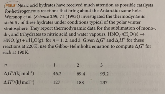 (P3E.8* Nitric acid hydrates have received much attention as possible catalysts for heterogeneous reactions that bring about