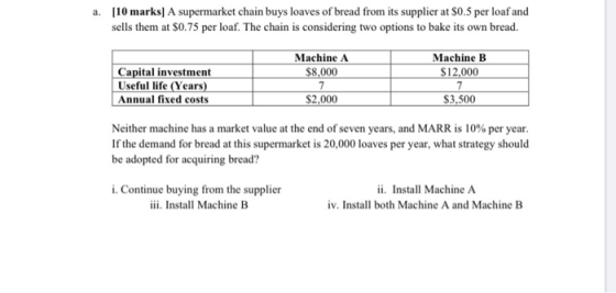 a. [10 marks] A supermarket chain buys loaves of bread from its supplier at $0.5 per loaf and sells them at $0.75 per loaf. T