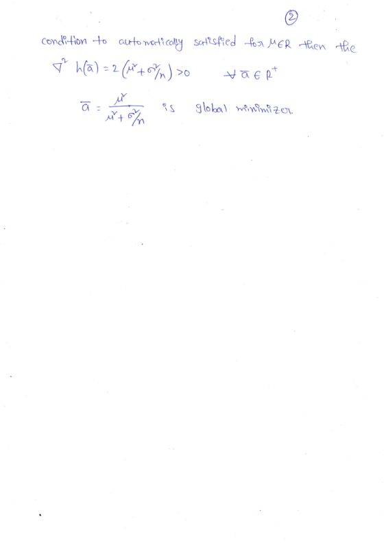 then the condition to automatically satisfied for MER 7 hä) = 2 (M +0/n) so taert U a - global minimizer.