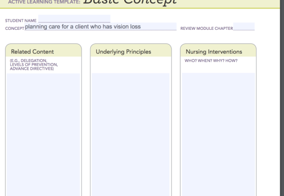 ACTIVE LEARNING TEMPLATE: DUSIU CUNEN STUDENT NAME CONCEPT planning care for a client who has vision loss REVIEW MODULE CHAPT