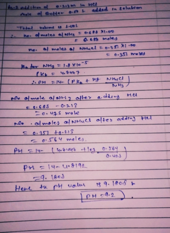 An 2. addition ! ..203 m in hel Mole el Buler L added solution We Total wakime is looL ned moles o NHS = 0.688 xl.co 0.688 mo