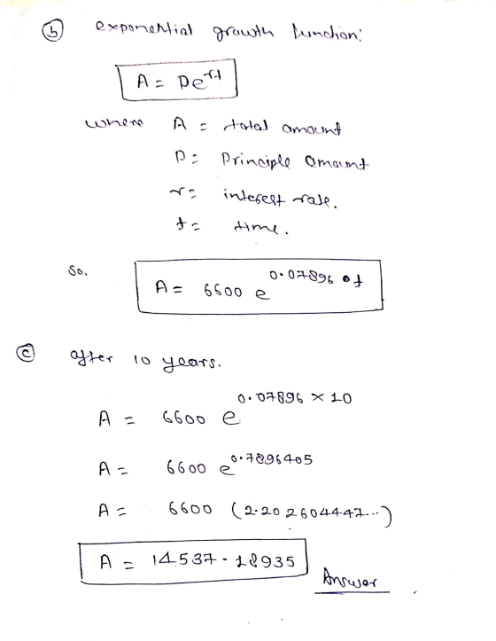 G exponential growth lunchon: A= Pert where A 2 dodal amount D: Principle amount ra interest rate. time. ta so. 0.04895 As .