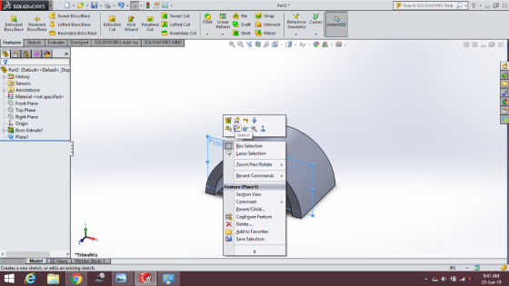 S SOLIDWORKS Search SOLIDWORKS Help ?- X Part2 n Rib Wrap Swept Boss/Base Swept Cut Fillet Reference Curves Geometry Linear D