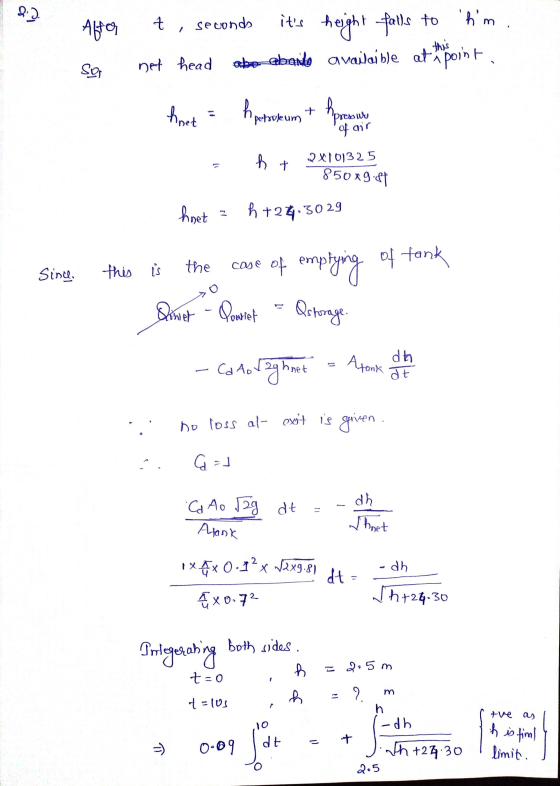 After t , second its height falls to hm. aben abando availaible at point, sy net head hoet hafrukum + hipremus of air ht 2