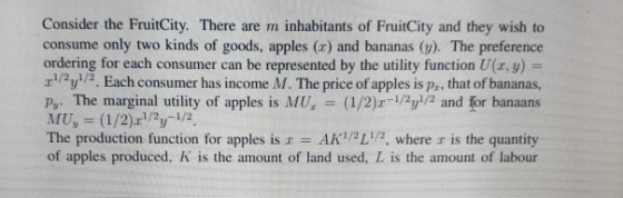Consider the FruitCity. There are m inhabitants of FruitCity and they wish to consume only two kinds of goods, apples (c) and