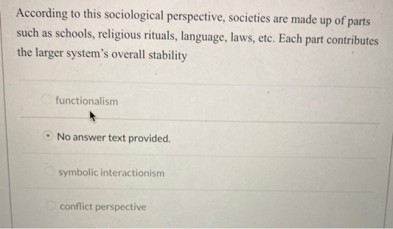 According to this sociological perspective, societies are made up of parts such as schools, religious rituals, language, laws