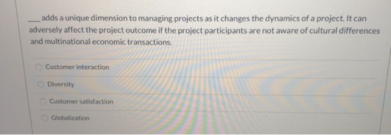 adds a unique dimension to managing projects as it changes the dynamics of a project. It can adversely affect the project out
