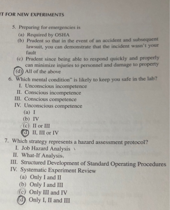 IT FOR NEW EXPERIMENTS 5. Preparing for emergencies is (a) Required by OSHA (b) Prudent so that in the event of an accident a