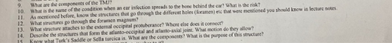 9. What are the cu t s UI ULTIMIT 10. What is the name of the condition when an car infection spreads to the bone behind the