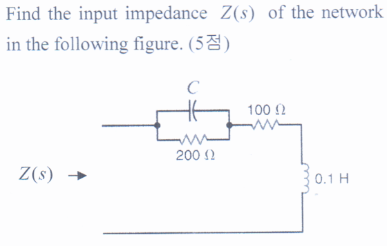 Find the input impedance Z(s) of the network in the following figure. (53) 10012 20012 Z(s) 0.1 H