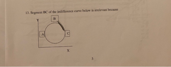 13. Segment BC of the indifference curve below is irrelevant because