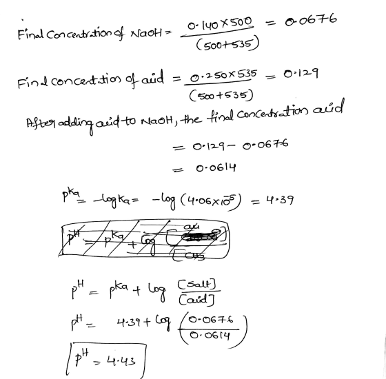 Final Conceitr.tion af NaoH- (500+535) oLaud = 0.250 x 535-= O.129 (50+53s) Find Concertdi o -0.061나 k- 나,39 Caid]