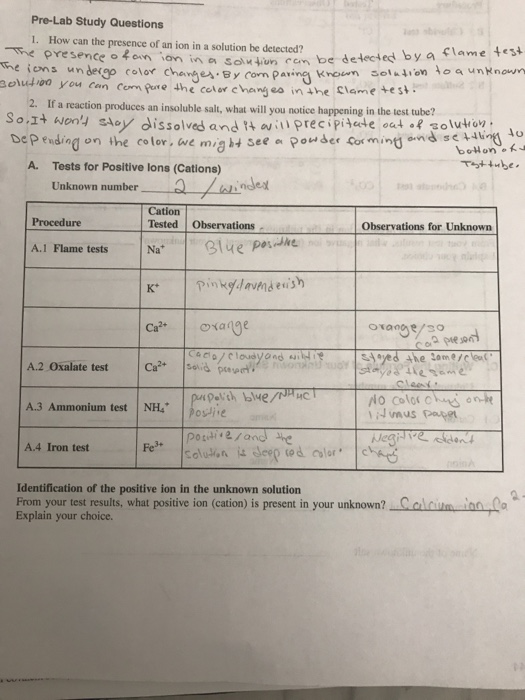 Pre-Lab Study Questions 1. How can the presence of an ion in a solution be detected? ไป dedeed by a lame the ions undec gp co