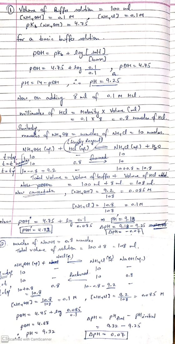 Volume of Buffer solution = 100 ml [NHYOH] = 0.1 [nkyl] = 0,1M pKbCNHOH) = 4.75 for a basic buffer solution. por = pk6 + log