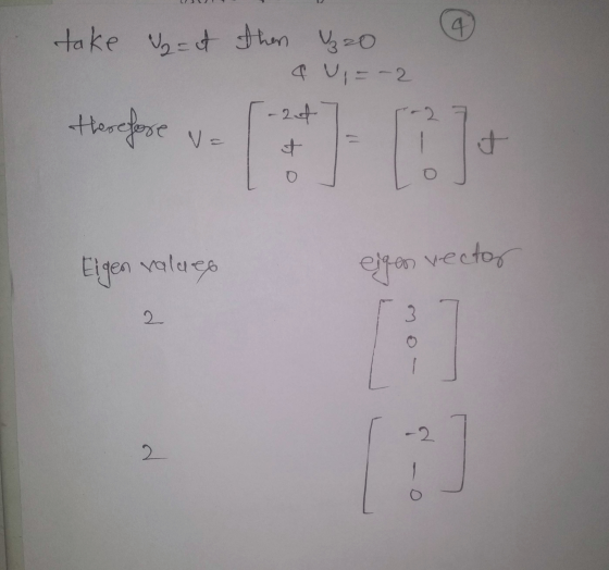 4 take = it then Uzzo a ui= -2 -24 therefore va t 0] it Eigen valace eigen vector 2 3 2