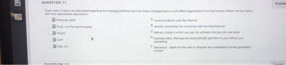 QUESTION 11 10 point There were topics we discussed regarding the changing Internet and how these changes topics could effect