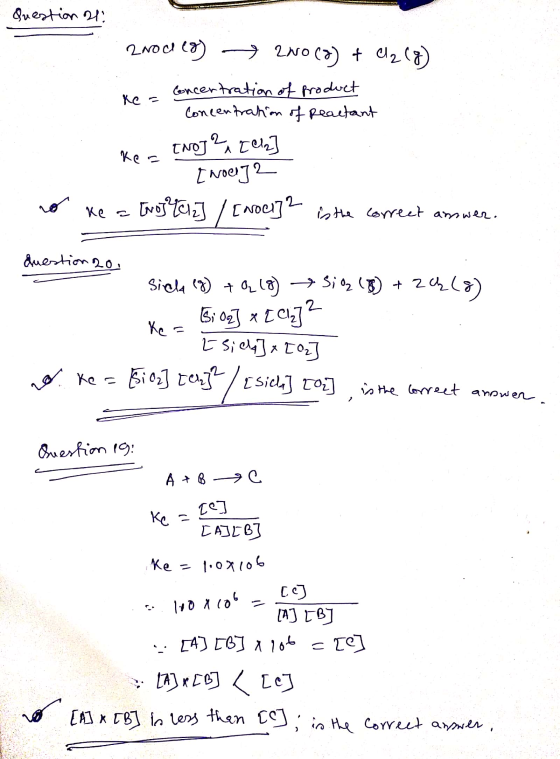 Question de 2011 (9) > 2No ro (8) + Cl₂(g) Concertration of product ke- Concentration of reactant 22ele INOJ? ker [Noer] 2 no