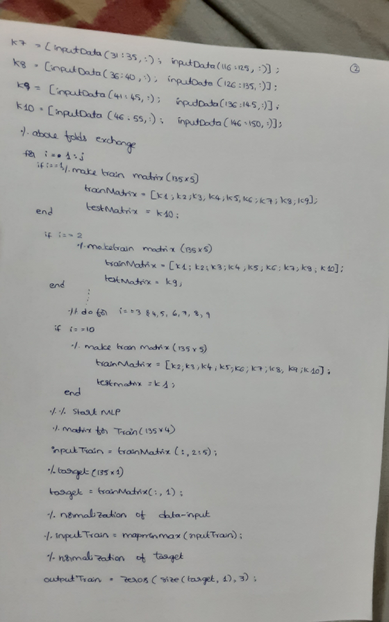 K7 [input Data (31:35, :); input Data (116:125, k8 [input Data ( 36:40,:); inputate (126:135, :)] : K8 = [input Data (41:45,